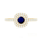 Rosec Jewels-3/4 CT Classic Blue Sapphire Double Halo Engagement Ring with Diamond
