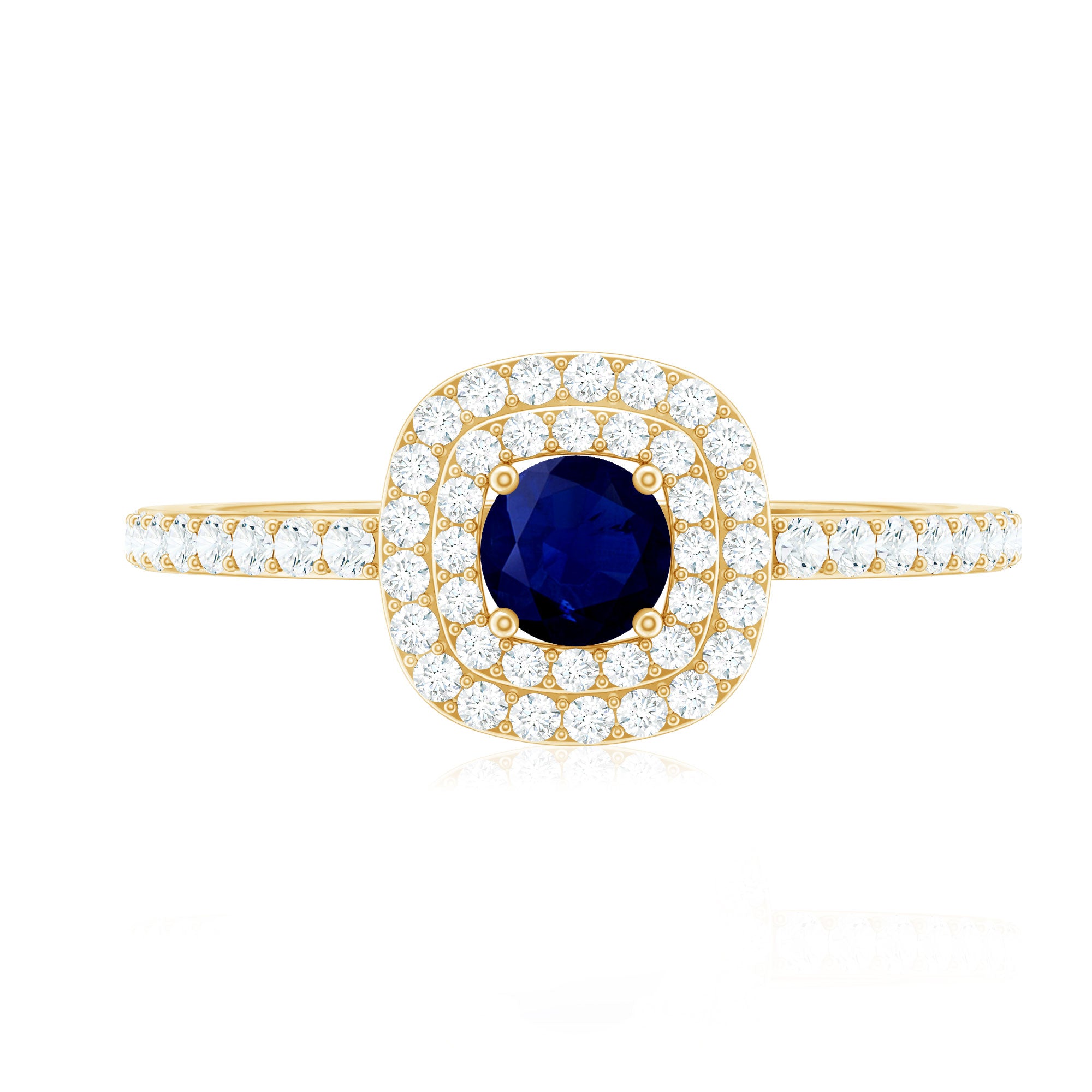 Rosec Jewels-3/4 CT Classic Blue Sapphire Double Halo Engagement Ring with Diamond