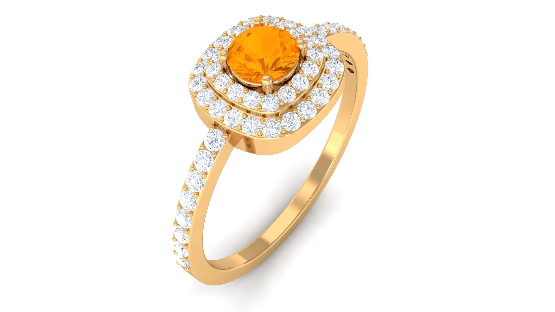 3/4 CT Classic Fire Opal Double Halo Engagement Ring with Diamond AAA - Rosec Jewels