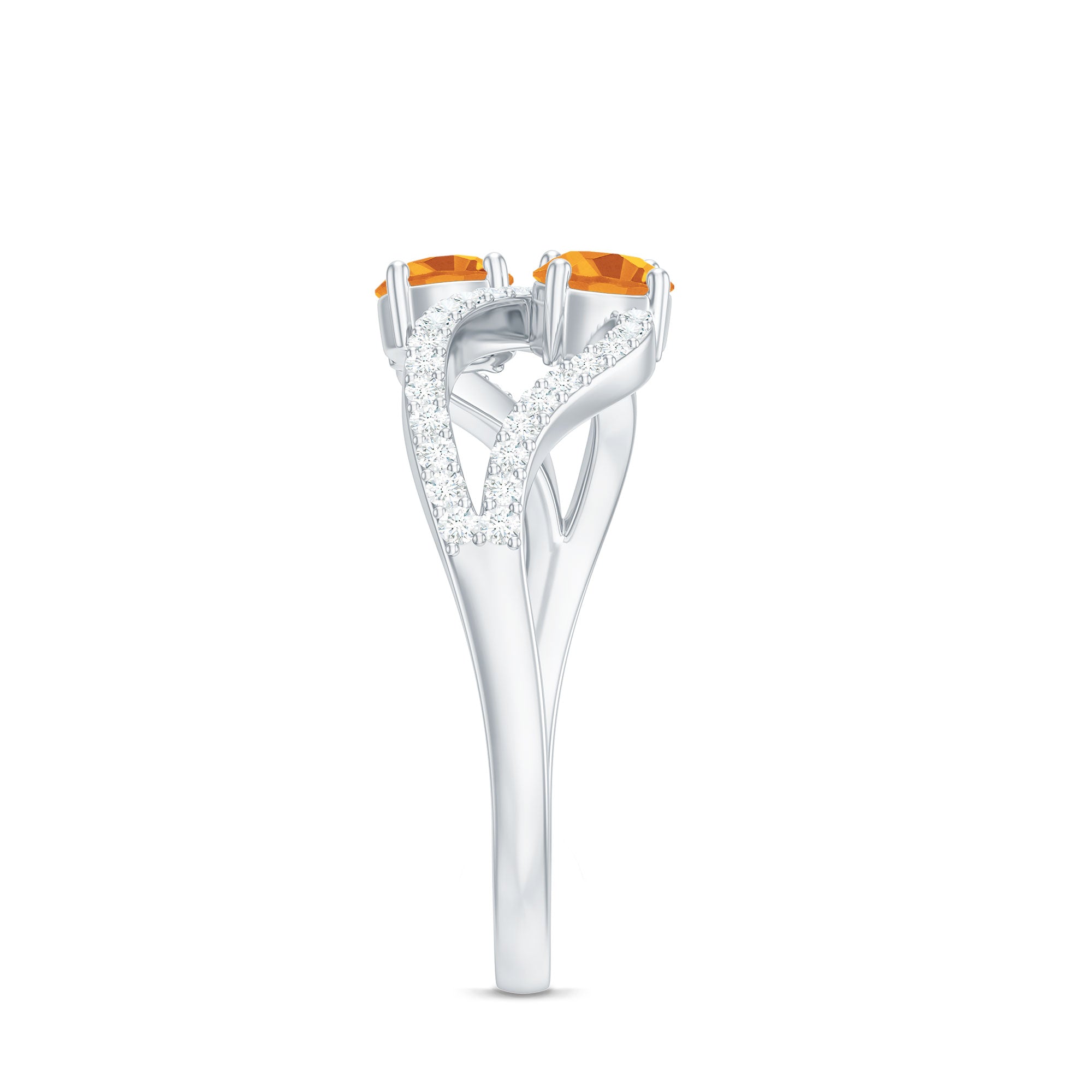 Rosec Jewels-Natural Citrine Toi Et Moi Engagement Ring with Diamond
