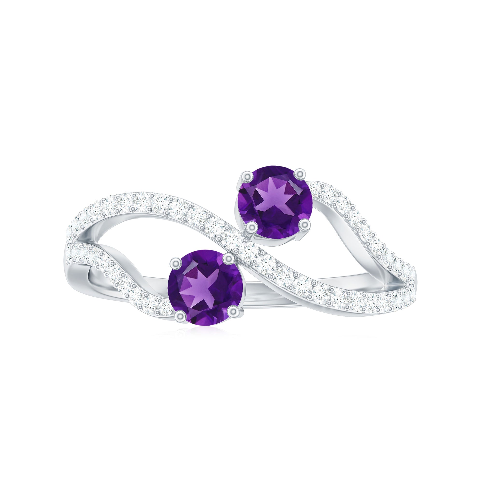 Real Amethyst Toi Et Moi Engagement Ring with Diamond AAA - Rosec Jewels