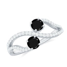 Natural Black Onyx 2 Stone Promise Ring with Diamond AAA - Rosec Jewels