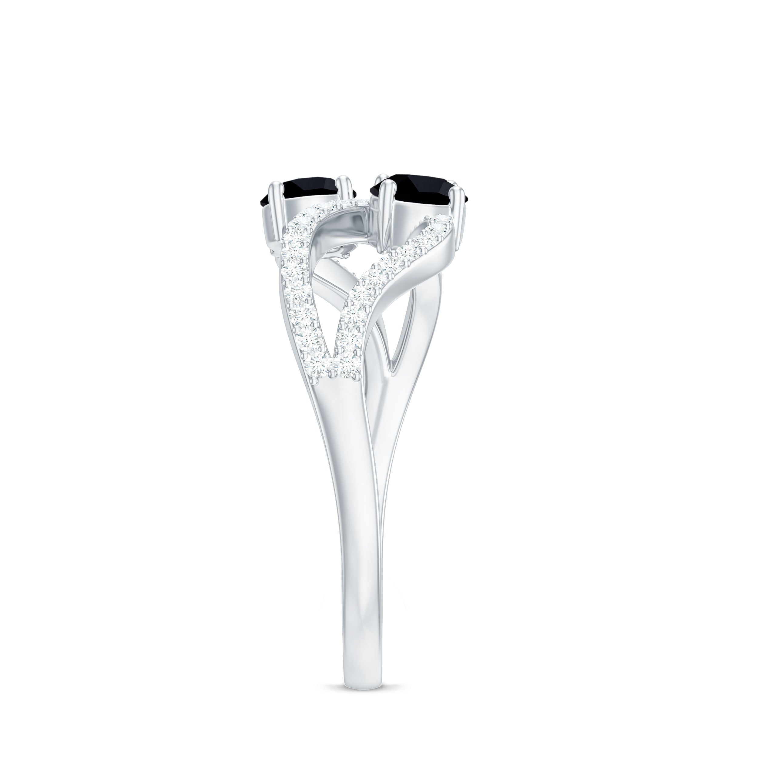Natural Black Onyx 2 Stone Promise Ring with Diamond AAA - Rosec Jewels