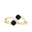 Natural Black Onyx 2 Stone Promise Ring with Diamond AAA - Rosec Jewels