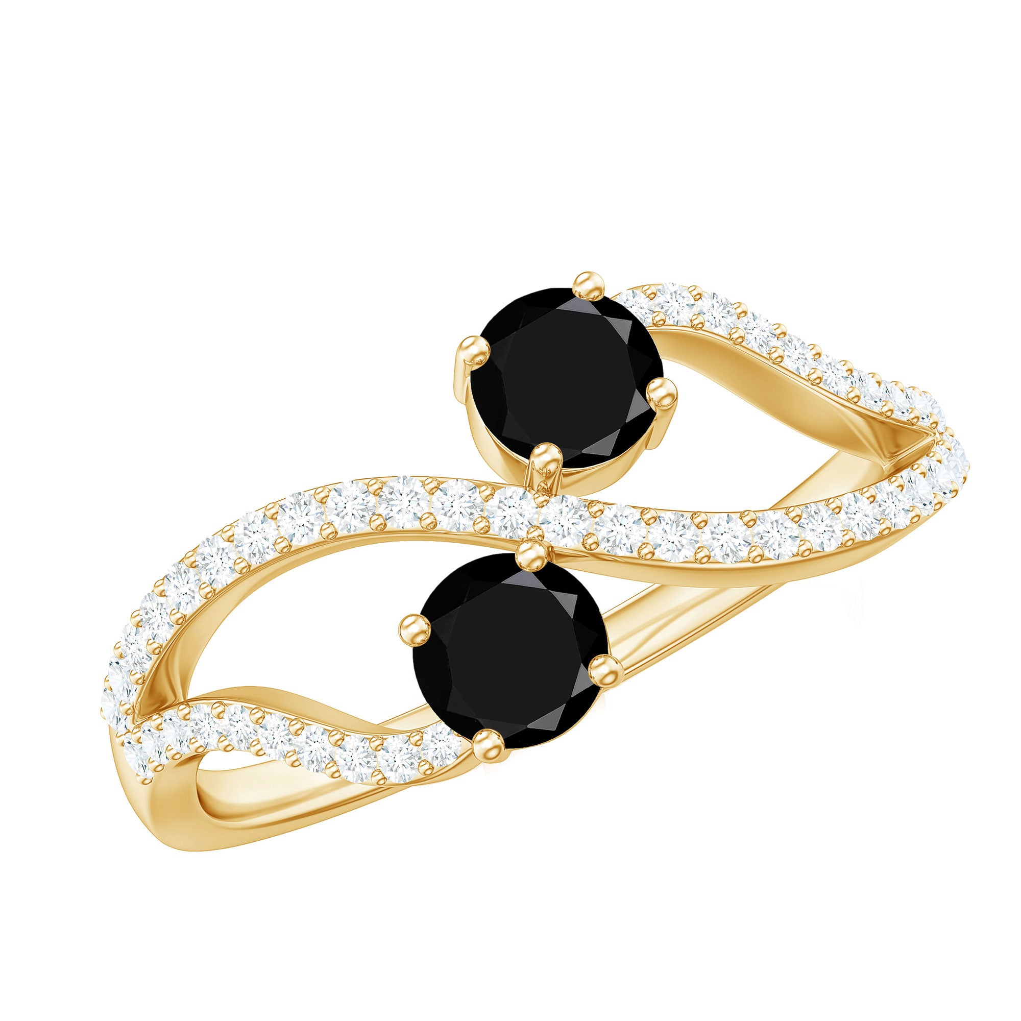 Natural Black Spinel 2 Promise Ring with Diamond AAA - Rosec Jewels