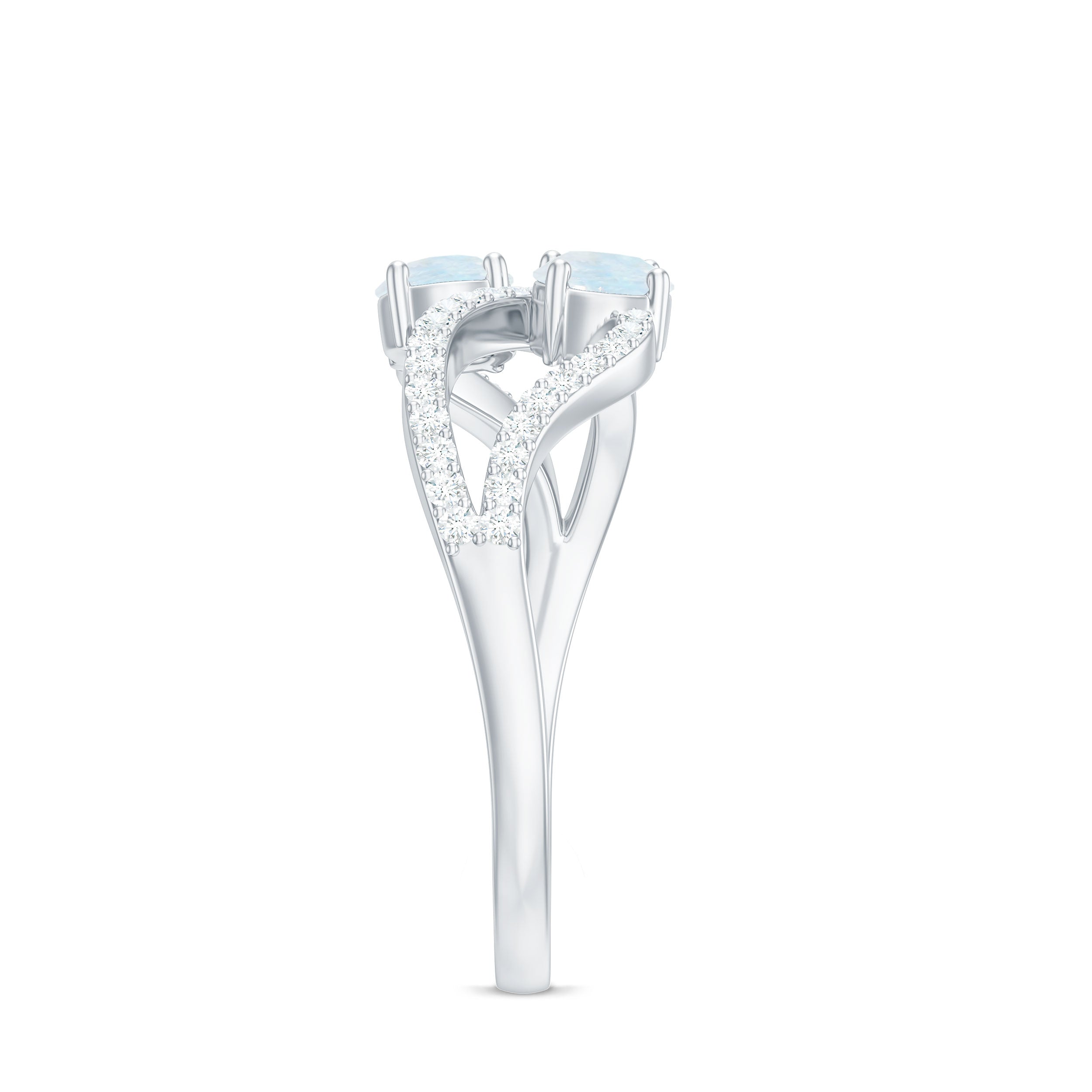 1 CT Minimal Moonstone and Diamond Engagement Ring AAA - Rosec Jewels