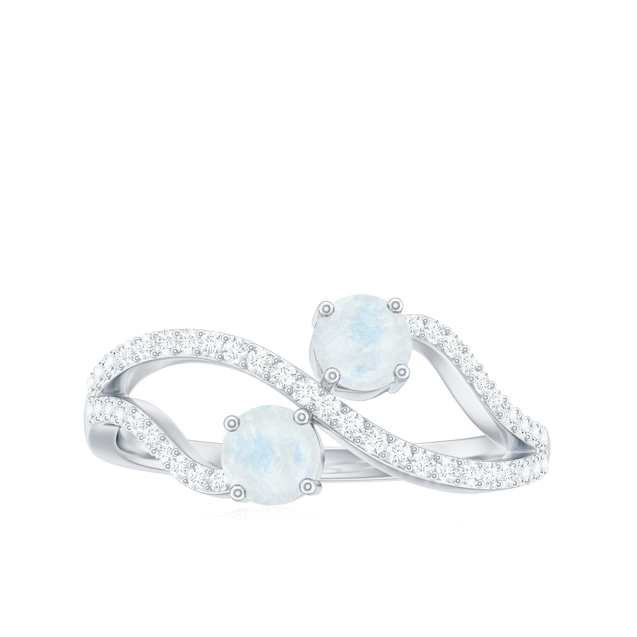 1 CT Minimal Moonstone and Diamond Engagement Ring AAA - Rosec Jewels