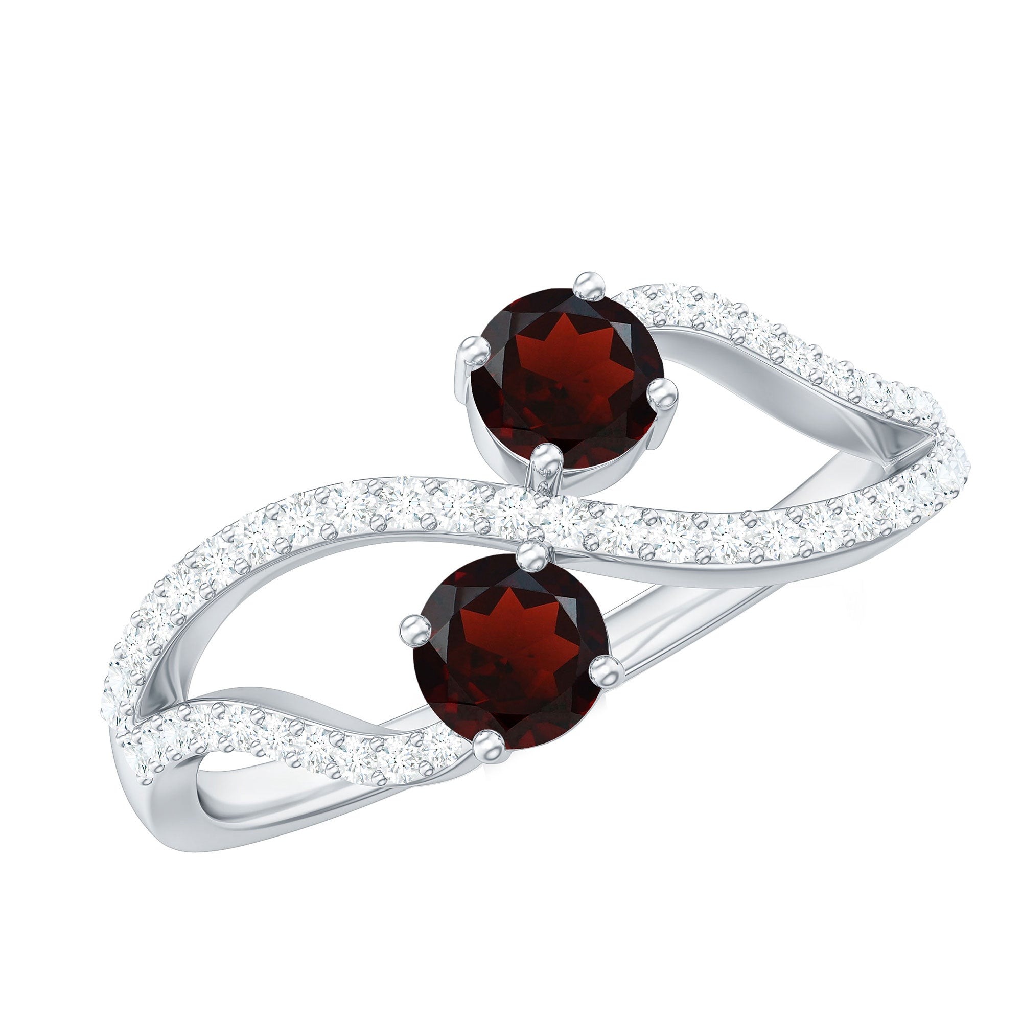 Rosec Jewels-Natural Garnet 2 Stone Engagement Ring with Diamond
