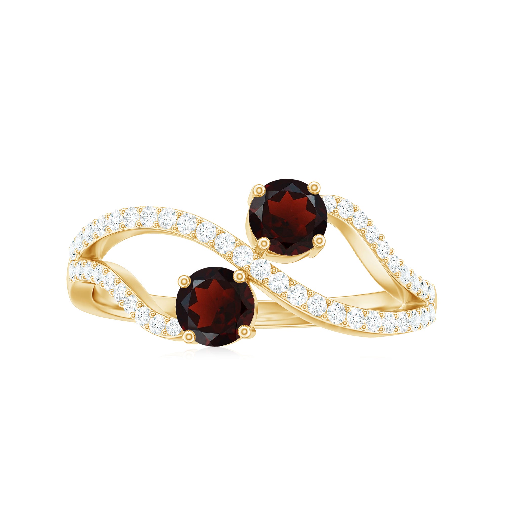 Rosec Jewels-Natural Garnet 2 Stone Engagement Ring with Diamond