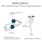 Rosec Jewels-Natural London Blue Topaz 2 Stone Promise Ring with Diamond