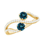 Rosec Jewels-Natural London Blue Topaz 2 Stone Promise Ring with Diamond
