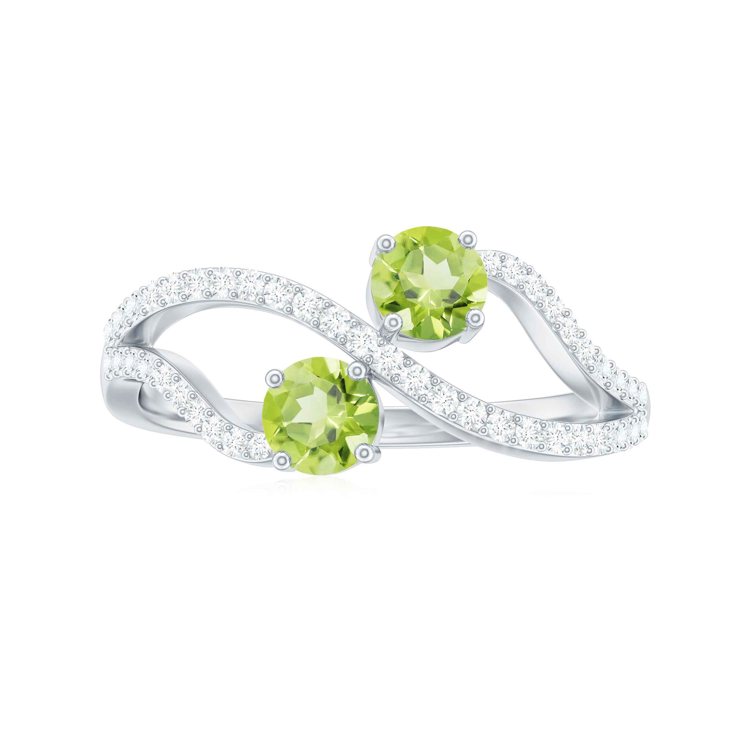 Rosec Jewels-Natural Peridot Toi Et Moi Ring with Diamond Infinity Shank
