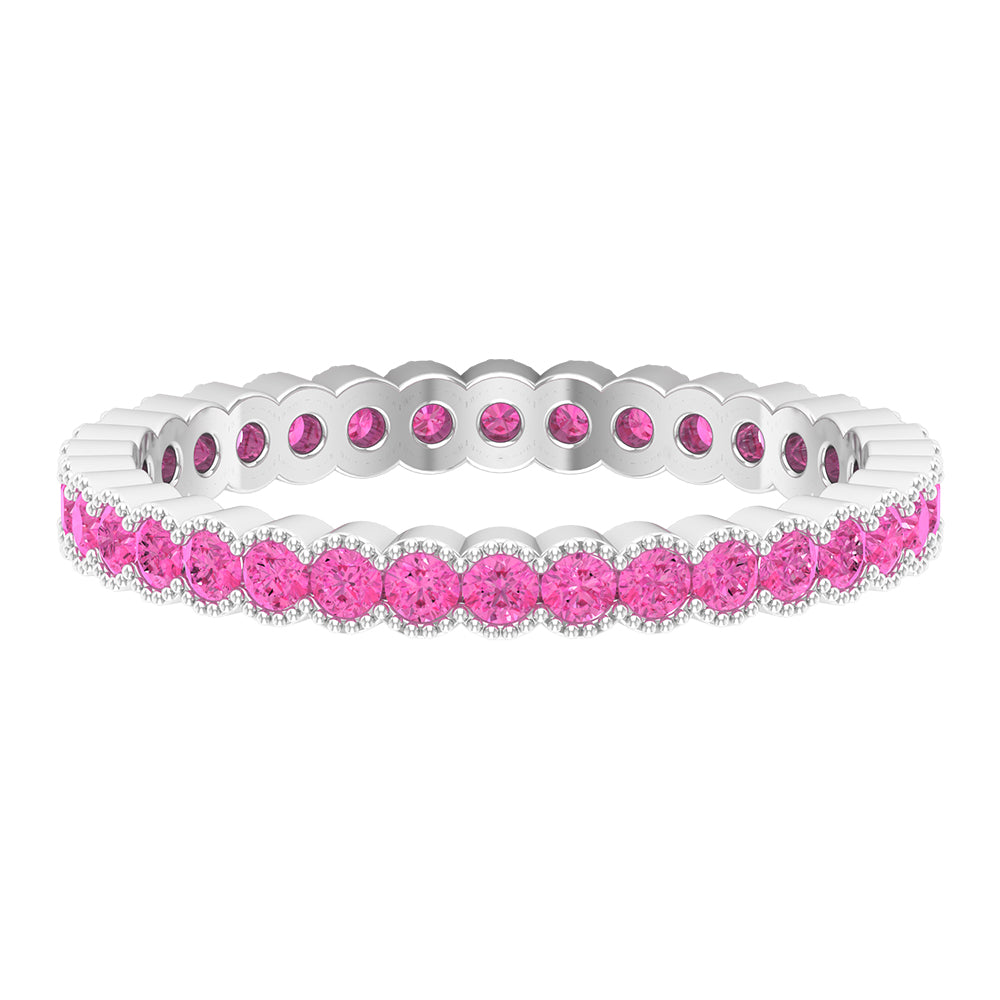 1.25 CT Pink Sapphire Eternity Band in Half Bezel Beaded Setting