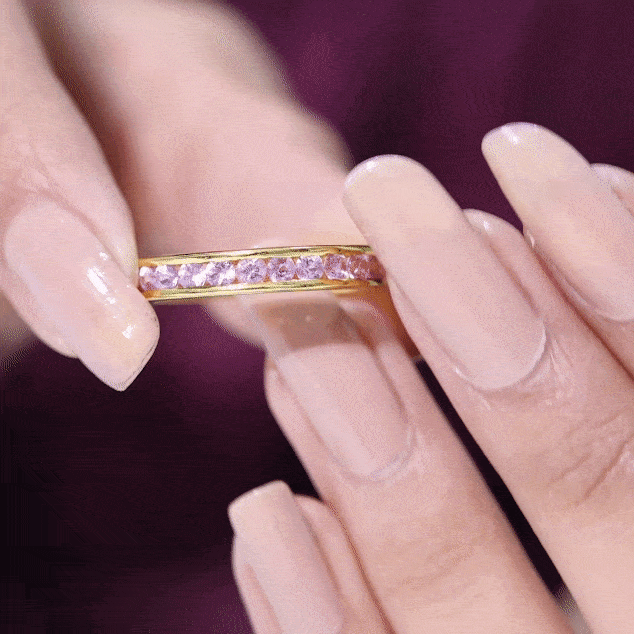 Rosec Jewels-Round Lab Created Pink Sapphire Half Eternity Band in Channel Setting