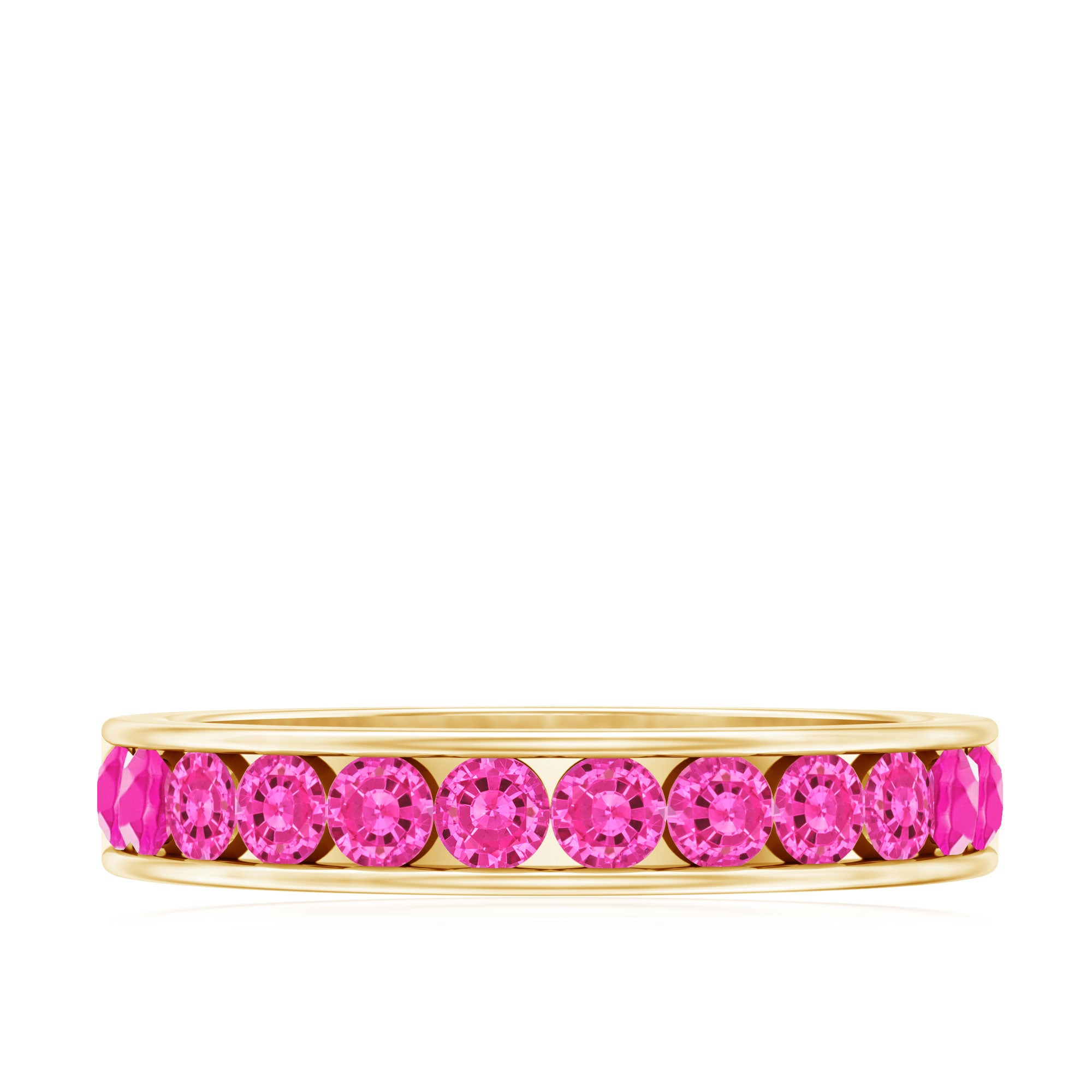 Rosec Jewels-Round Lab Created Pink Sapphire Half Eternity Band in Channel Setting
