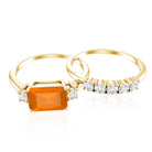 1 Carat Emerald Cut Fire Opal and Diamond Engagement Ring with Enhancer AAA - Rosec Jewels