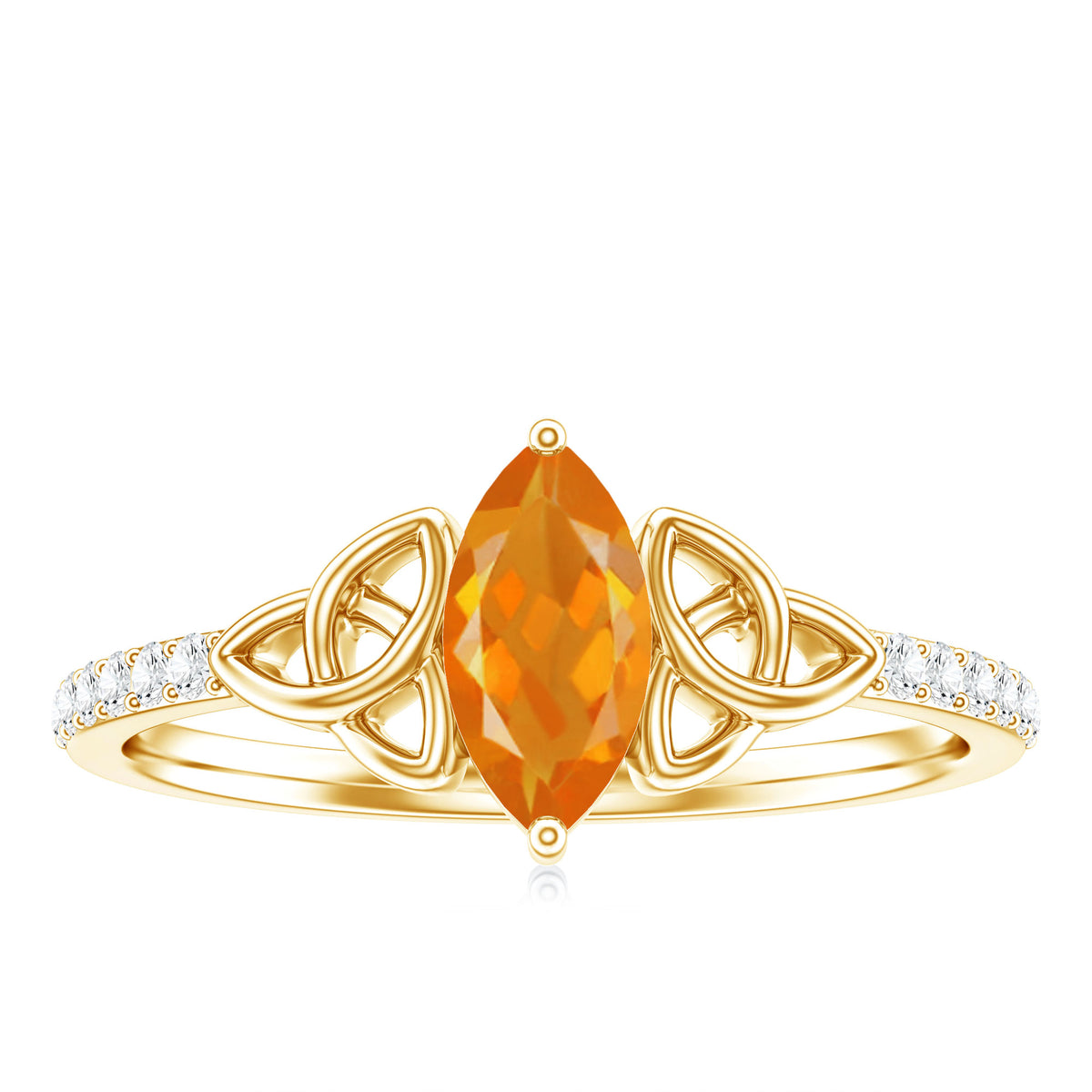 Marquise Cut Fire Opal Celtic Knot Engagement Ring with Diamond AAA - Rosec Jewels