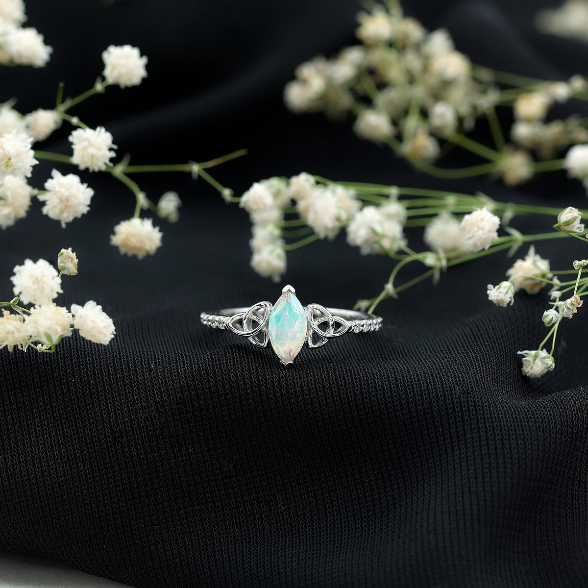 Natural Ethiopian Opal Diamond Engagement Ring with Celtic Knot AAA - Rosec Jewels