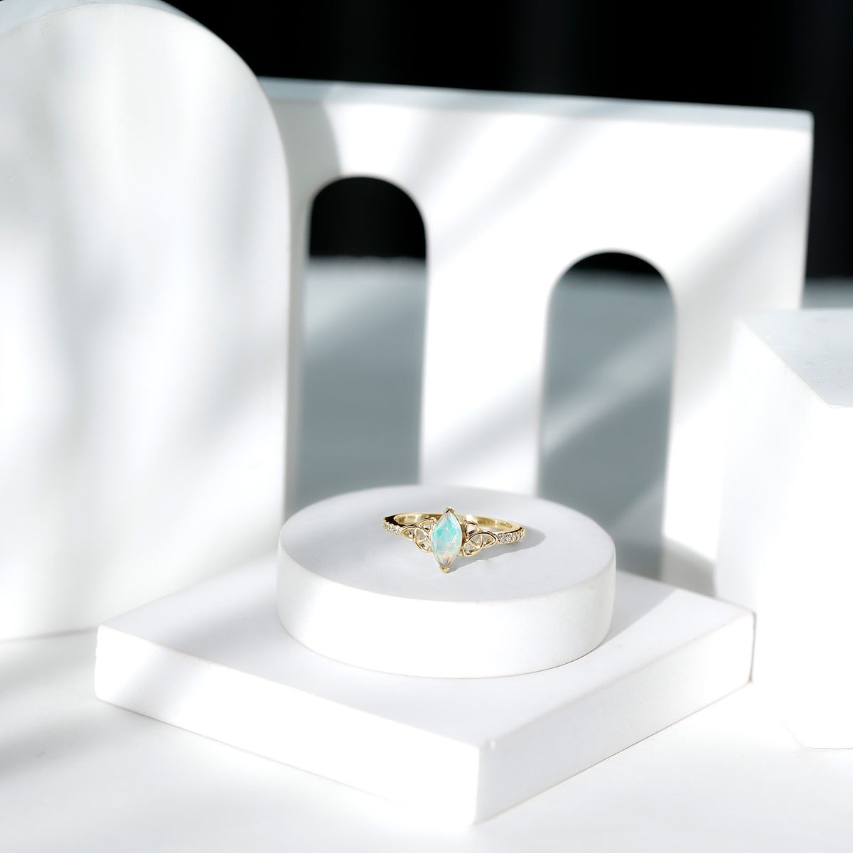 Natural Ethiopian Opal Diamond Engagement Ring with Celtic Knot AAA - Rosec Jewels