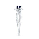Rosec Jewels-Real 0.9 Carat Blue Sapphire Rose Flower Engagement Ring with Diamond