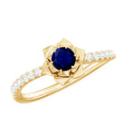 Rosec Jewels-Real 0.9 Carat Blue Sapphire Rose Flower Engagement Ring with Diamond