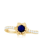 Rosec Jewels-Real 0.9 Carat Blue Sapphire Rose Flower Engagement Ring with Diamond