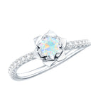Natural Ethiopian Opal Floral Engagement Ring with Diamond Side Stones AAA - Rosec Jewels