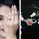 1/2 Ct Fire Opal Flower Engagement Ring with Diamond AAA - Rosec Jewels