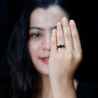 Natural Black Spinel 3 Stone Engagement Ring for Women AAA - Rosec Jewels