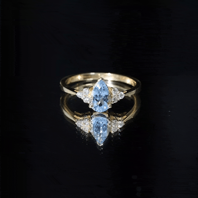 1 Carat Aquamarine Pear Engagement Ring with Diamond Trio AAA - Rosec Jewels