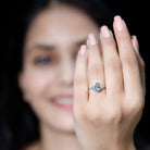 1 Carat Aquamarine Pear Engagement Ring with Diamond Trio AAA - Rosec Jewels