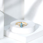 1 Carat Aquamarine Pear Engagement Ring with Diamond Trio AAA - Rosec Jewels