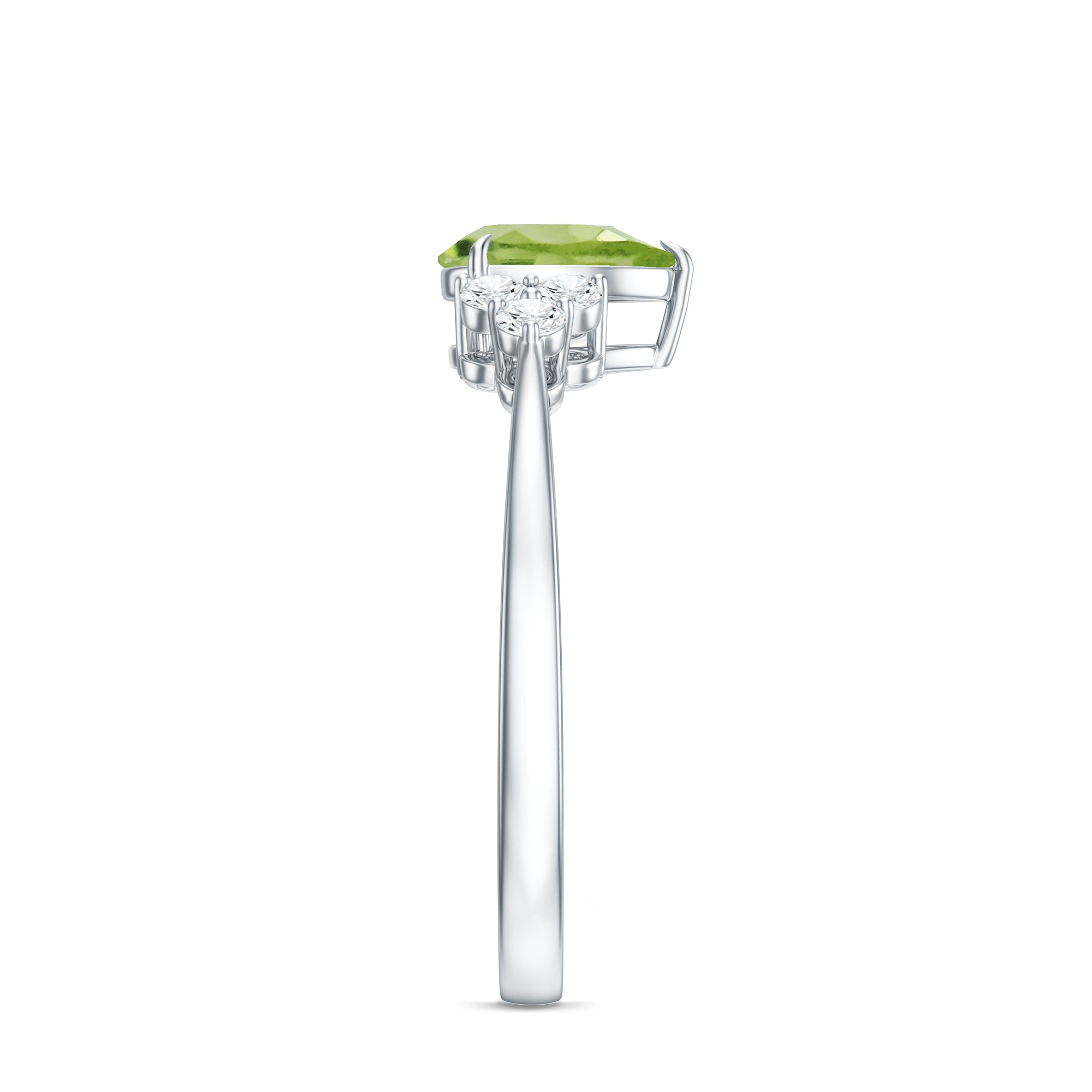 1 Carat Peridot Teardrop Engagement Ring with Diamond Trio AAA - Rosec Jewels