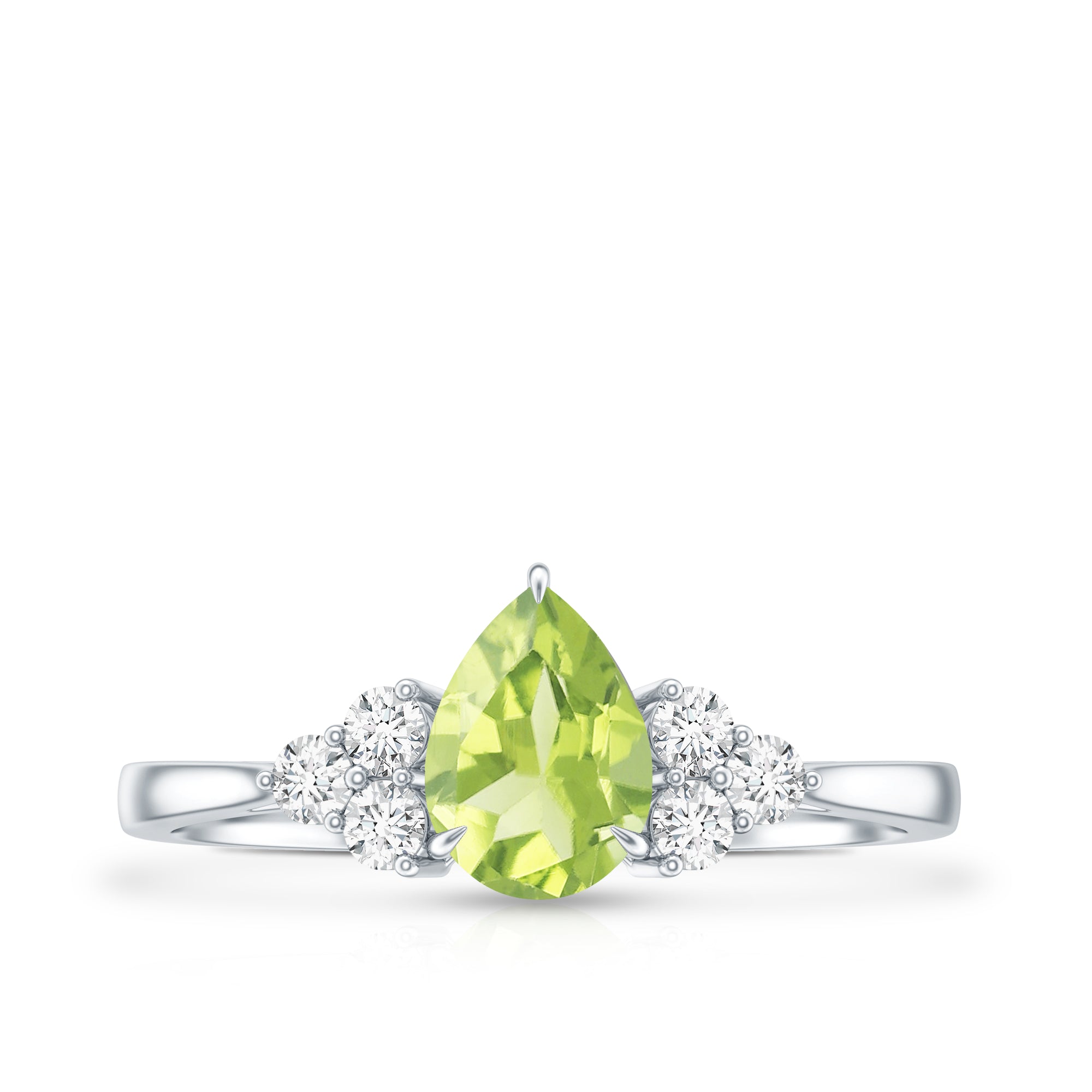 1 Carat Peridot Teardrop Engagement Ring with Diamond Trio AAA - Rosec Jewels