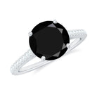 Round Cut Black Onyx Engagement Ring with Diamond Side Stones AAA - Rosec Jewels