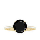 Round Cut Black Onyx Engagement Ring with Diamond Side Stones AAA - Rosec Jewels