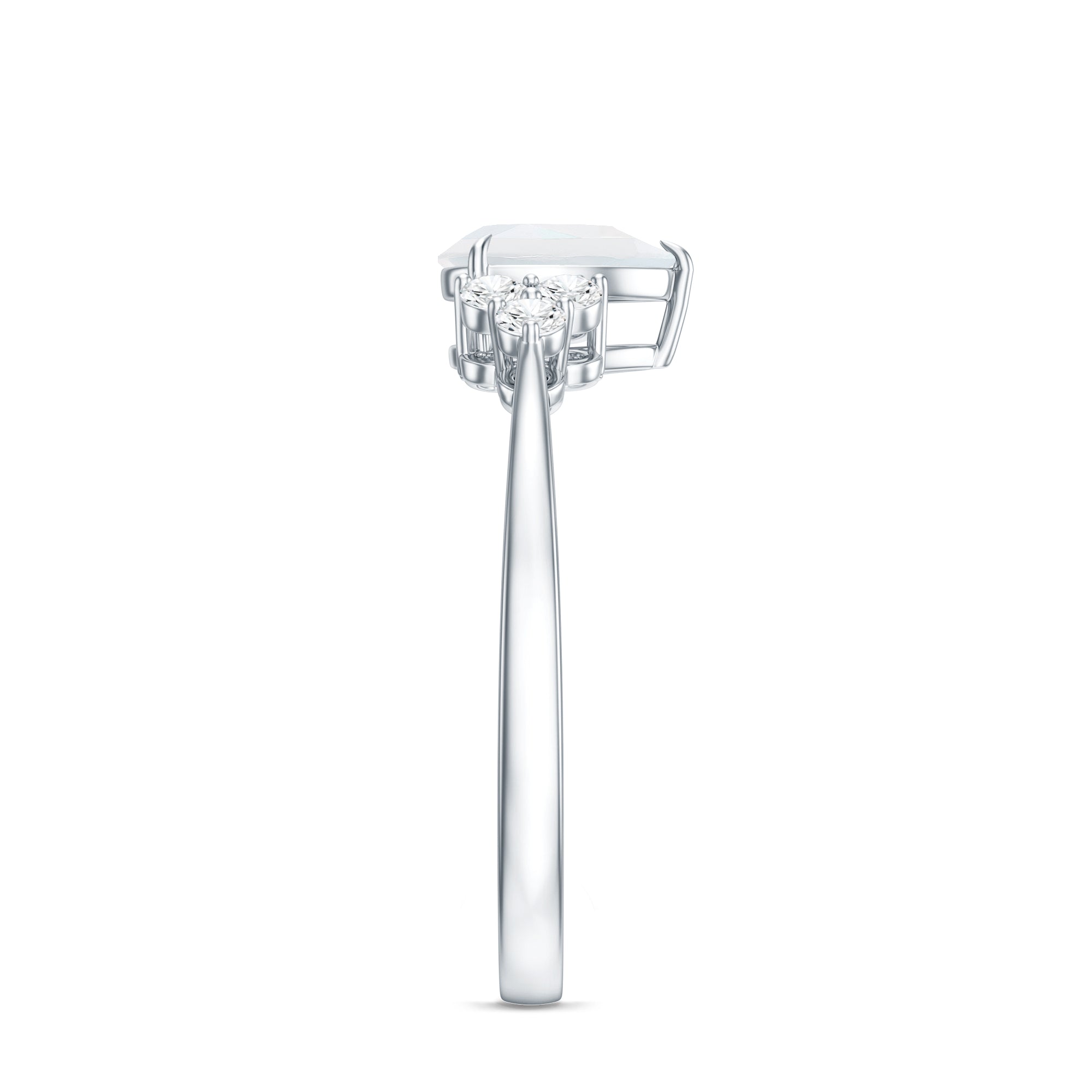 Pear Shape Moonstone Solitaire Ring with Diamond Trio AAA - Rosec Jewels