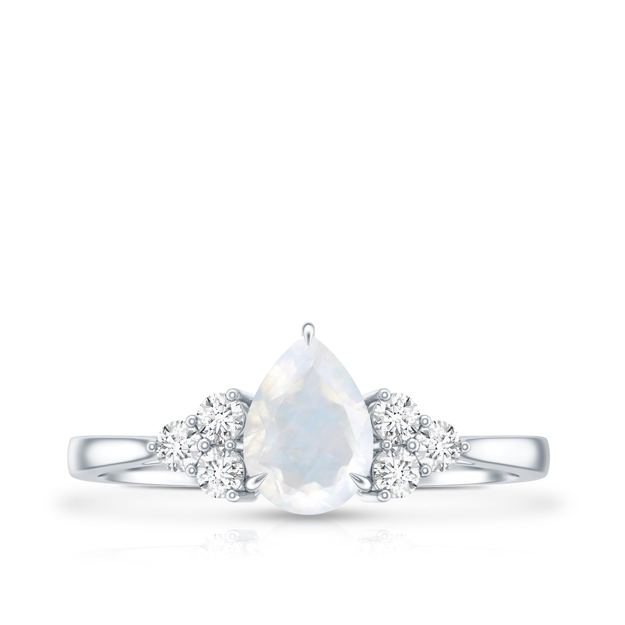 Pear Shape Moonstone Solitaire Ring with Diamond Trio AAA - Rosec Jewels