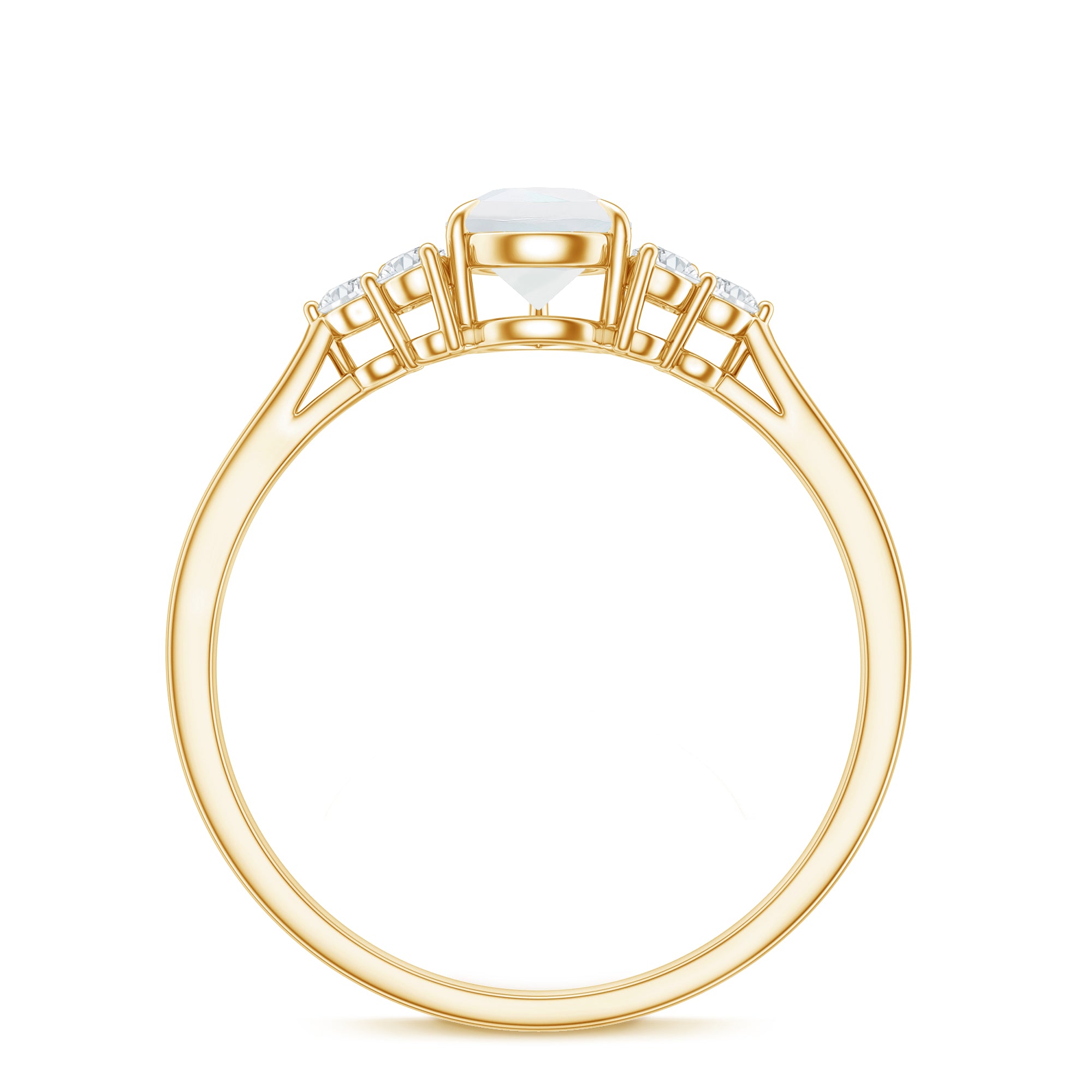 Pear Shape Moonstone Solitaire Ring with Diamond Trio AAA - Rosec Jewels