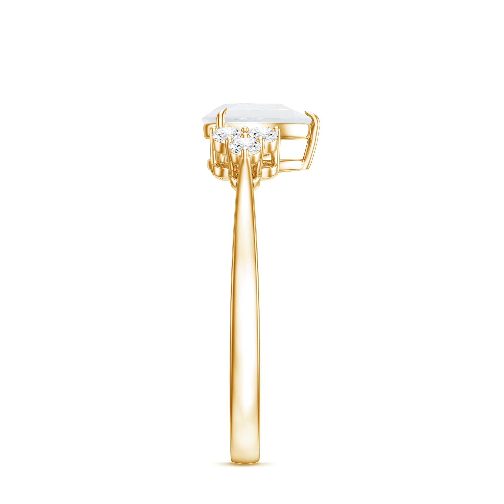 Pear Shape Moonstone Solitaire Ring with Diamond Trio AAA - Rosec Jewels