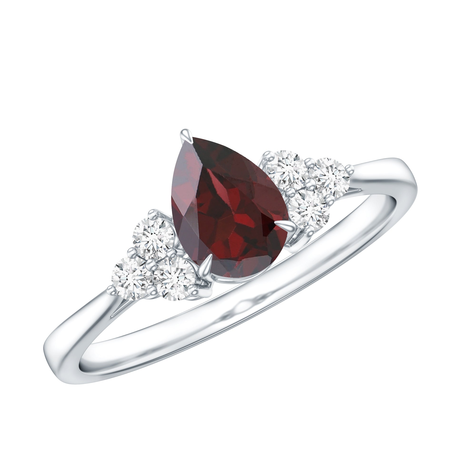 Natural 5X7mm Pear Shape Garnet Engagement Ring with Diamond AAA - Rosec Jewels