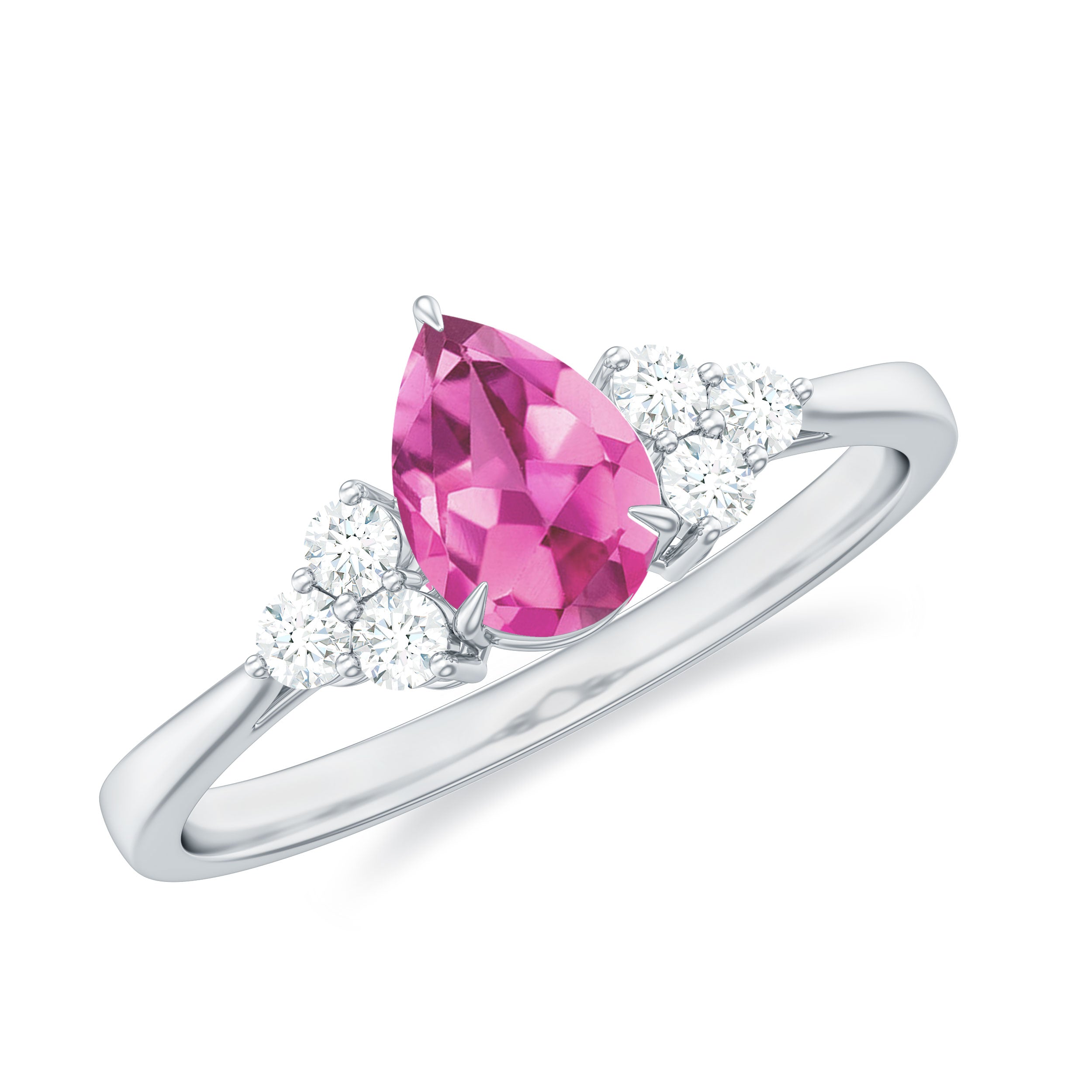 3/4 CT Natural Pink Tourmaline Teardrop Solitaire Ring with Diamond Trio AAA - Rosec Jewels