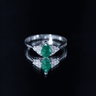 5X7mm AAA Quality Pear Shape Emerald Solitaire Engagement Ring with Diamond Trio AAA - Rosec Jewels