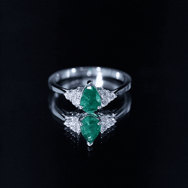 5X7mm AAA Quality Pear Shape Emerald Solitaire Engagement Ring with Diamond Trio AAA - Rosec Jewels
