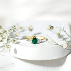 5X7mm AAA Quality Pear Shape Emerald Solitaire Engagement Ring with Diamond Trio AAA - Rosec Jewels