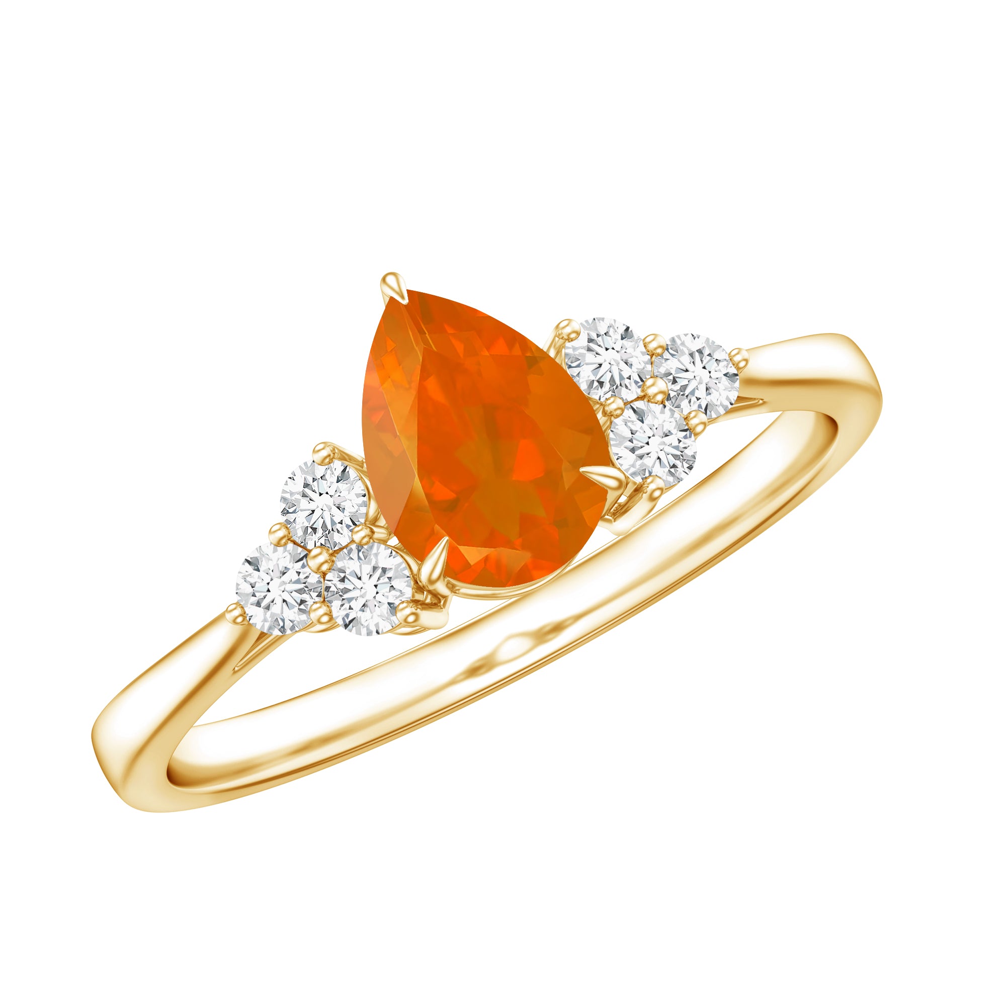 0.6 Carat Pear Shaped Fire Opal Engagement Ring with Diamond Trio AAA - Rosec Jewels