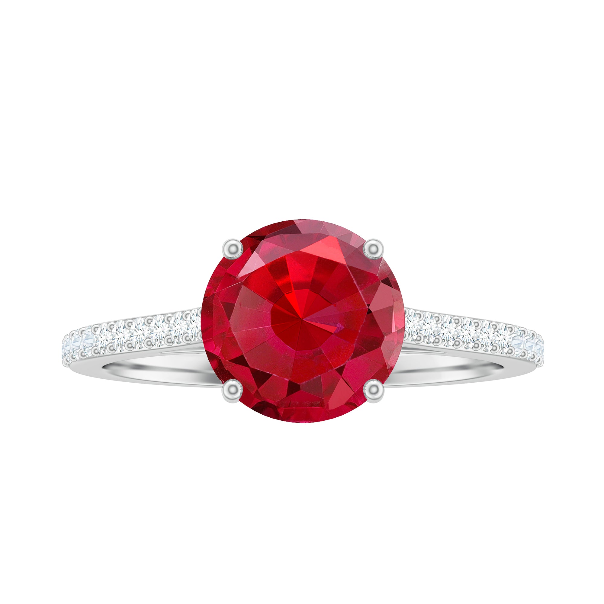Certified Lab Ruby Solitaire Engagement Ring with Diamonds AAAA - Rosec Jewels