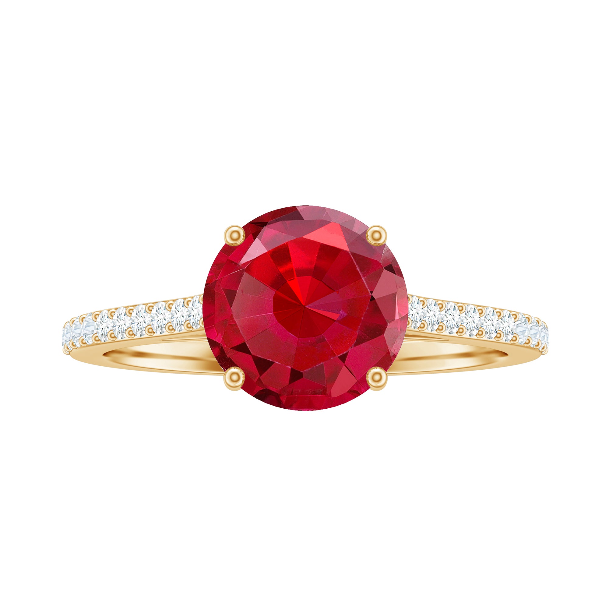 Certified Lab Ruby Solitaire Engagement Ring with Diamonds AAAA - Rosec Jewels