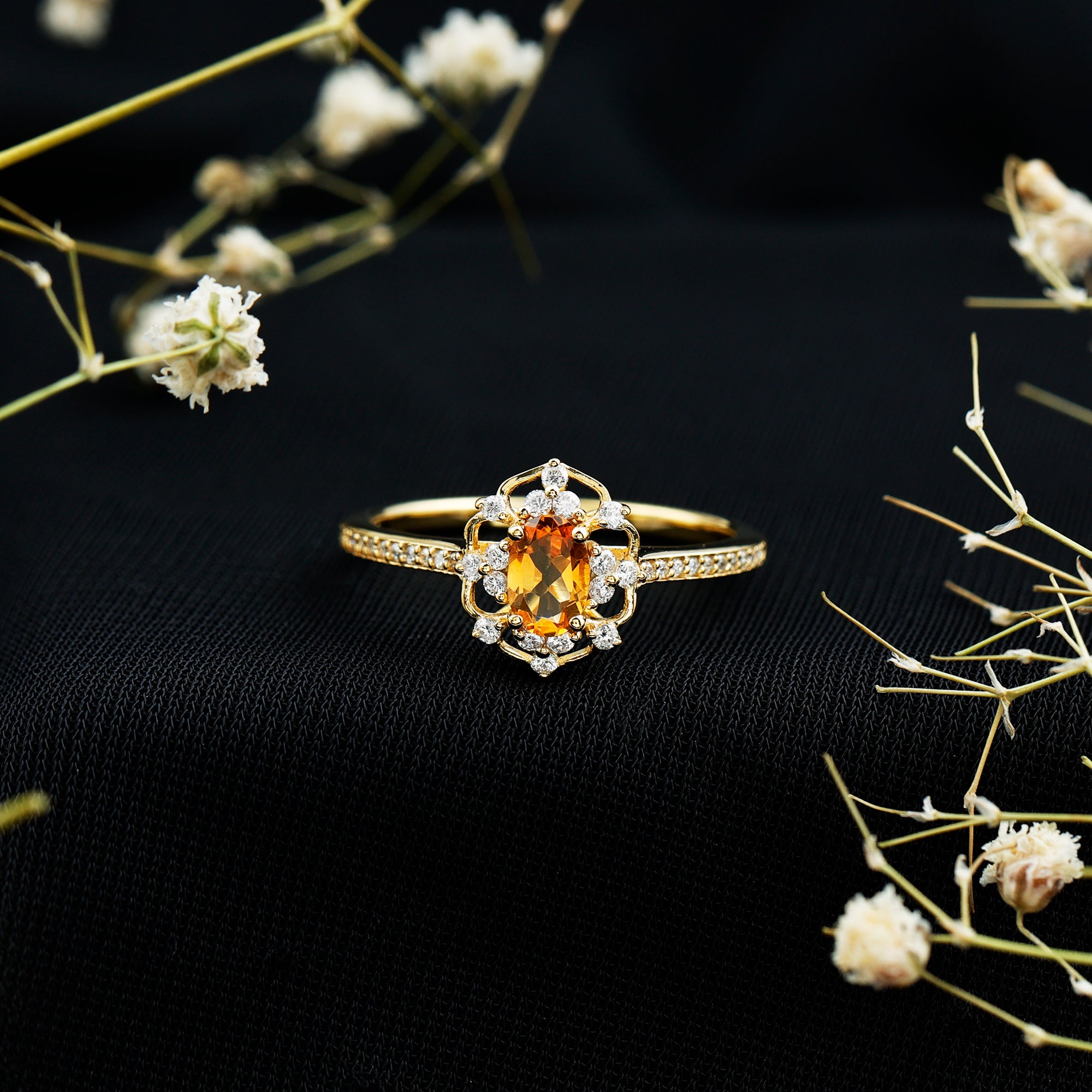 Rosec Jewels-Genuine Citrine Vintage Engagement Ring in Gold Plated Silver