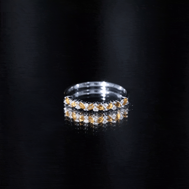 Rosec Jewels-Genuine Marquise Citrine Half Eternity Ring with Diamond